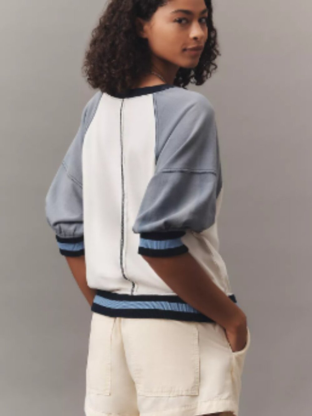 Anthropologie Pilcro Ribbed Raglan Short-Sleeve Sweatshirt - Picture 2 of 3